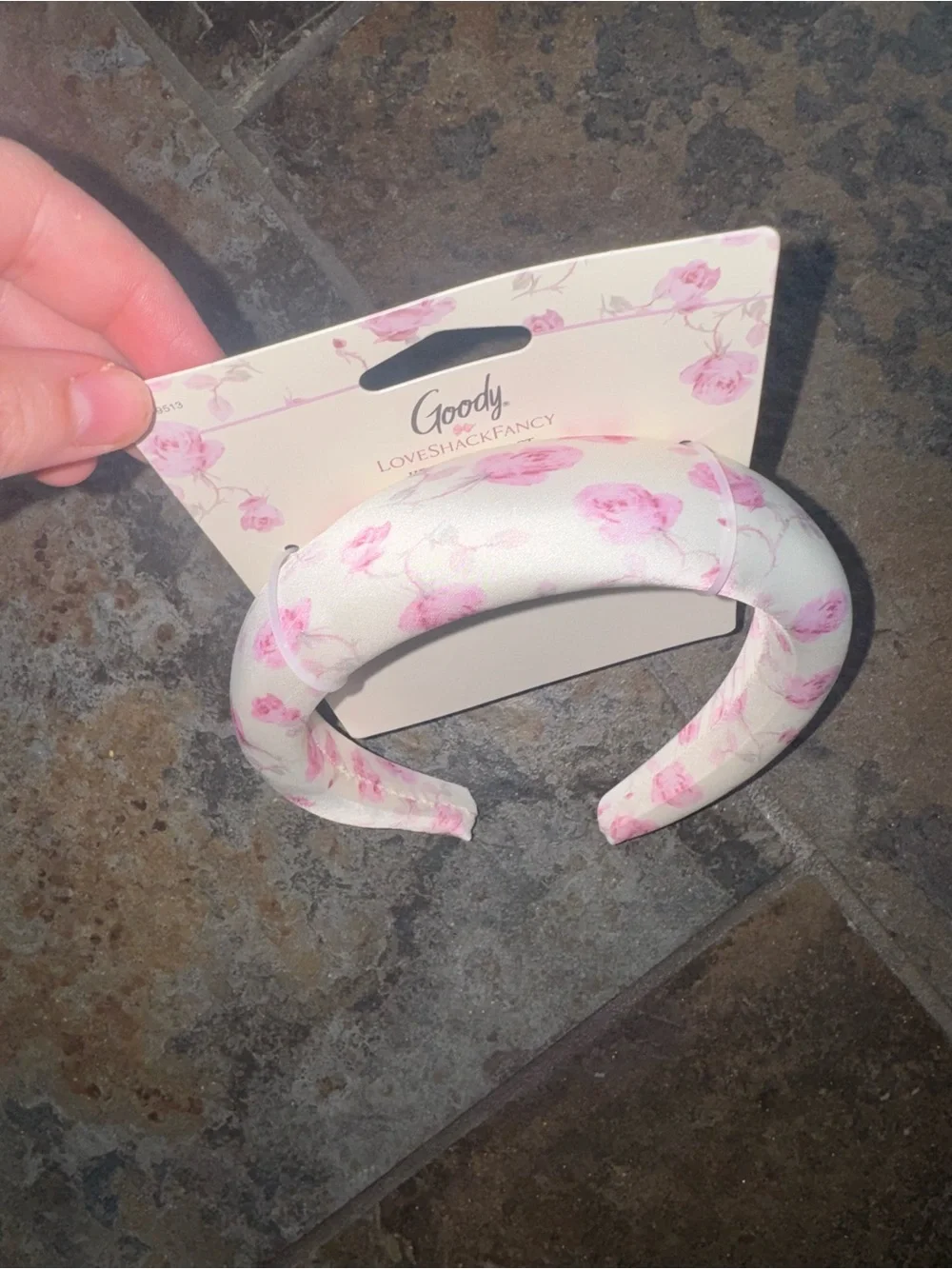 LoveShackFancy White Headband with Pink Floral Print